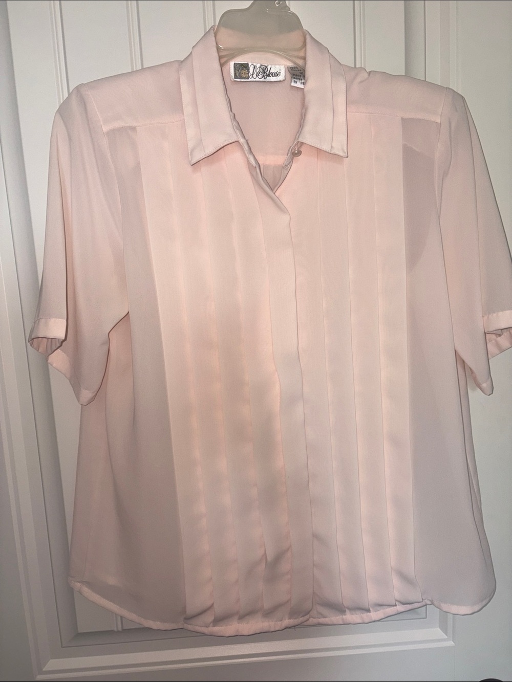 Light Pink Pleated Short-Sleeve Blouse